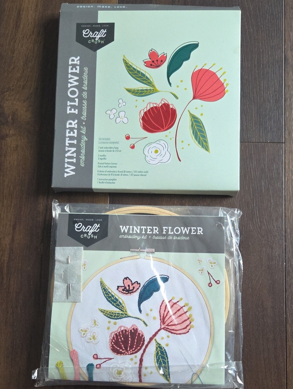 Winter Flower Embroidery Kit - Pink & Green